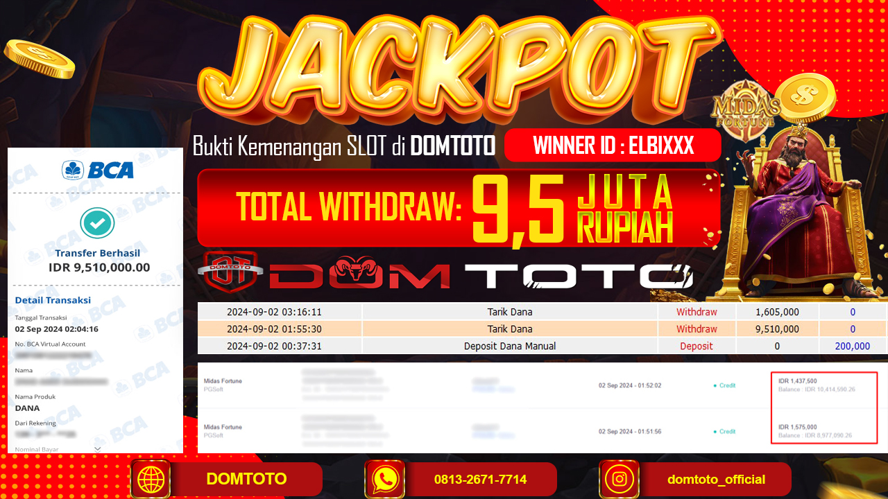 JACKPOT MENANG SLOT MIDAS FORTUNE 02 SEPTEMBER 2024